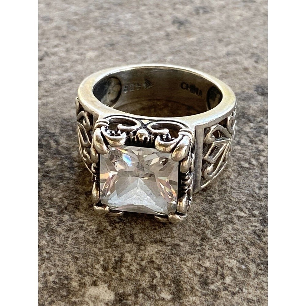 Silpada 925 Sterling Silver Ring “Uptown” Princess Cut Filigree Scroll CZ Size 7